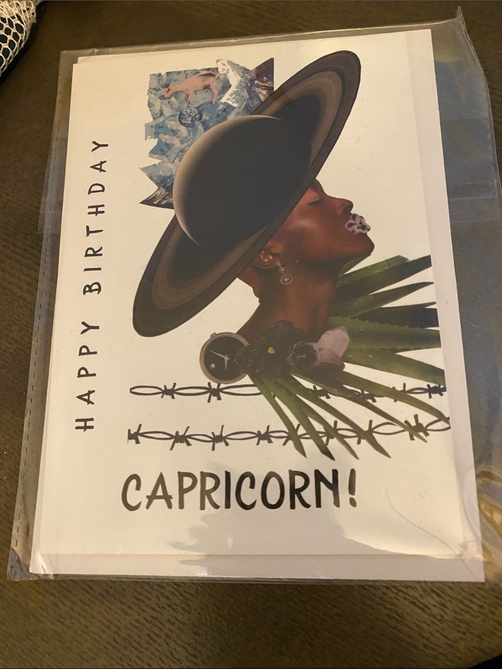Capricorn Birthday Card — Black & Brown Artistic Portrait